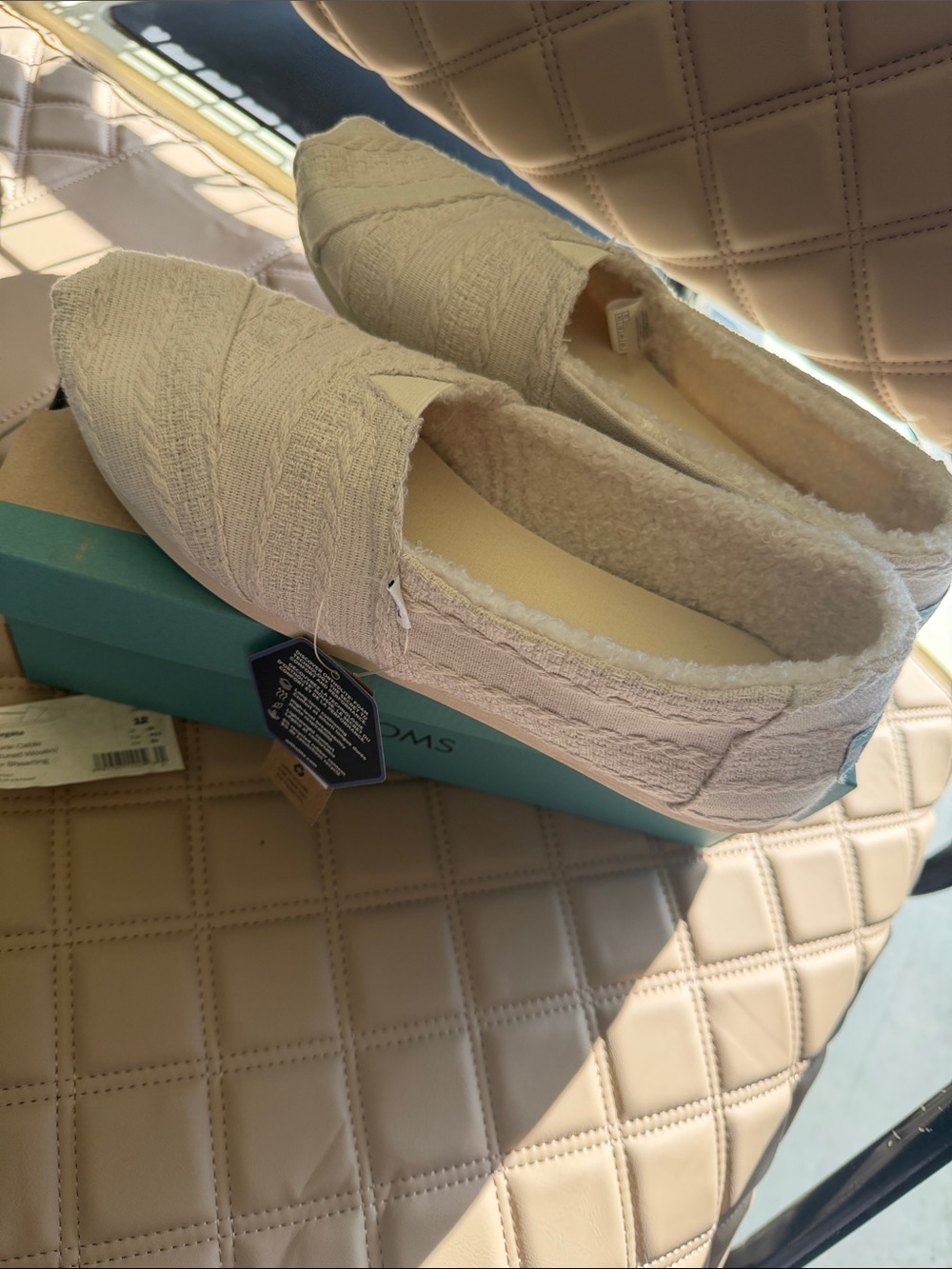TOMS Women's Cream Quilted Slip-On Moccasins